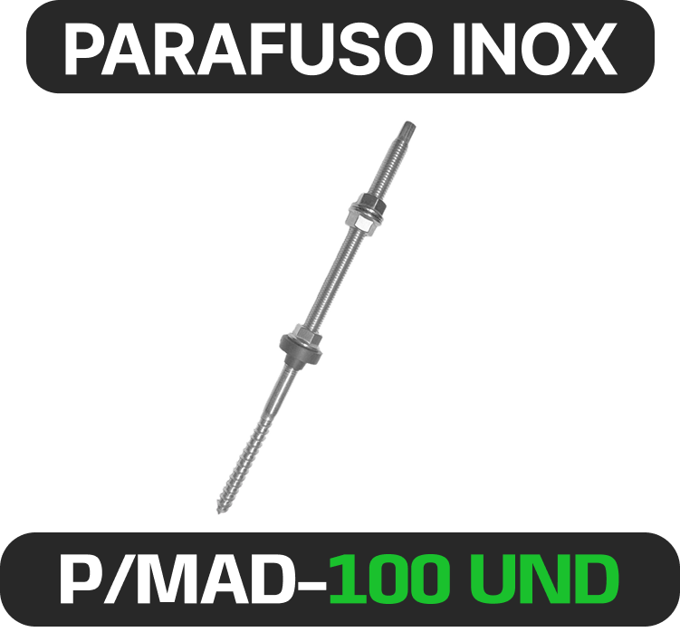 Parafuso inox M10 × 250 para madeira · 100 unidades