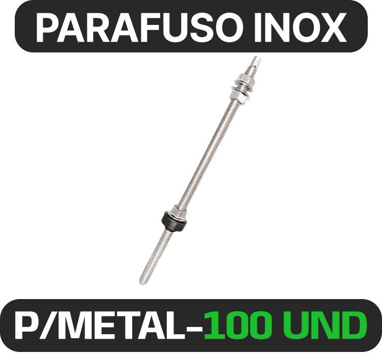 Parafuso inox M10 × 250 para metal · 100 unidades