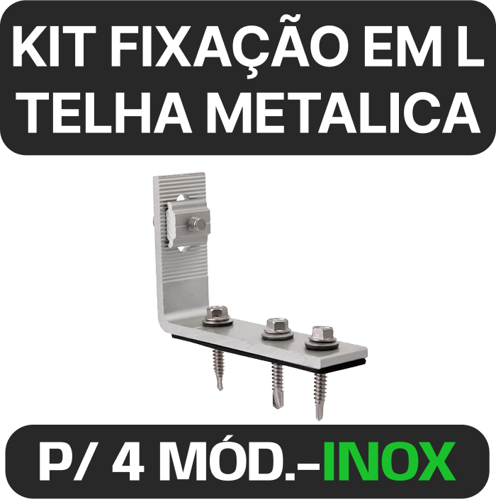 Kit para telha metálica · suporte em L · 4 módulos