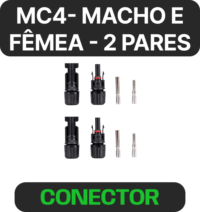 Conectores solares MC4 macho e fêmea · 2 pares
