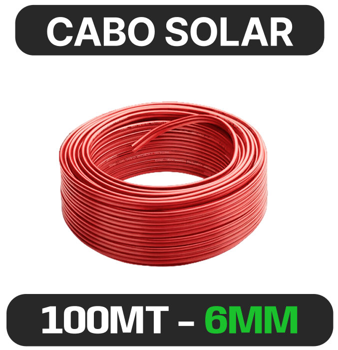 Cabo solar 6 mm² · vermelho · 100 m